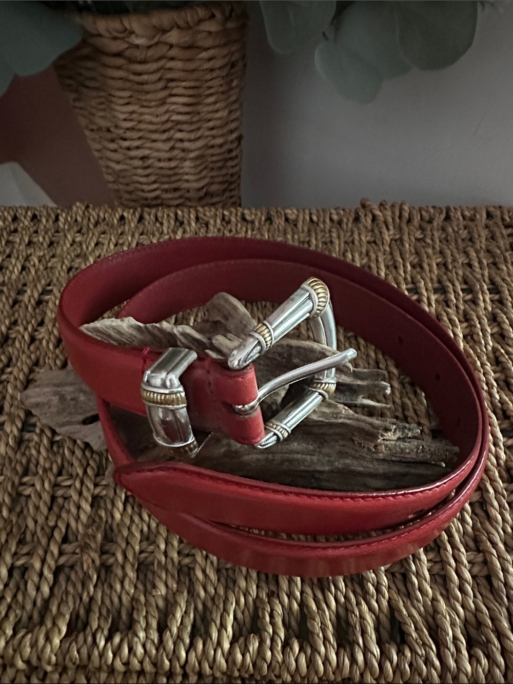 Fossil red Leather gold silver Buckle Women’s M belt - Picture 8 of 13